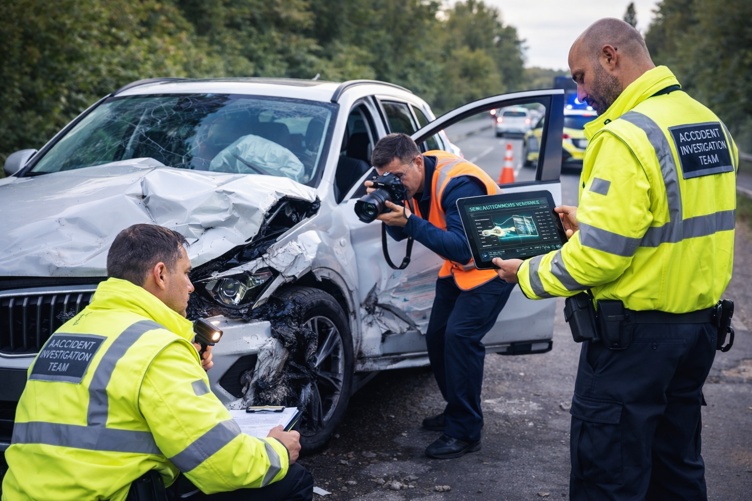 Investigators examining semi‑autonomous car after crash